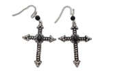 Earrings Religious Christian Pointy Cross Hook Black Beads